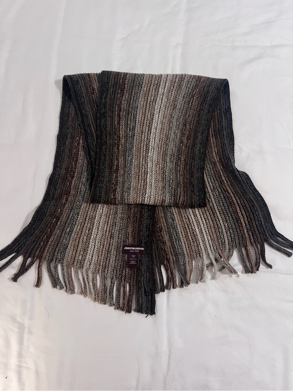 Johnston & Murphy Brown & Gray Striped Fringe Scarf